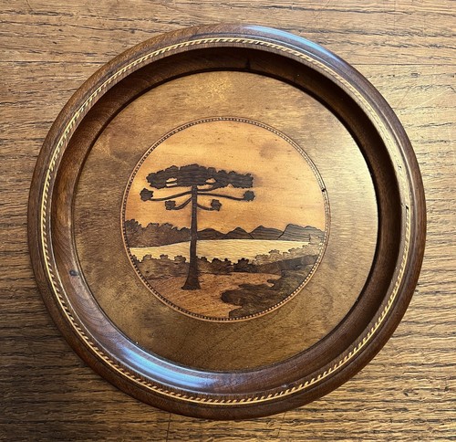 Antique marquetry wooden plate - wooden,