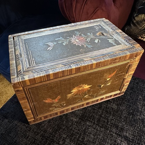 Antique straw marquetry box - marquetry,