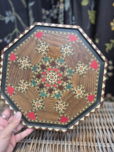 Vintage octagonal wooden - , tray