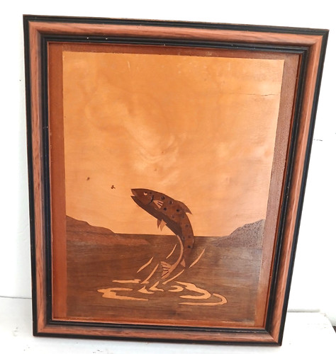 Vintage framed wood marquetry - framed,