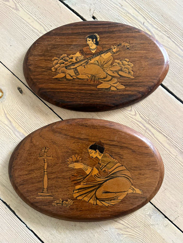 Pair vintage oval wood - pair, 2