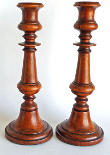 Antique wooden candlesticks - antique,